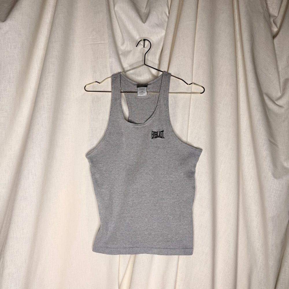 Everlast Sporty Racer Back Tank Top gray with logo on front and back Size L